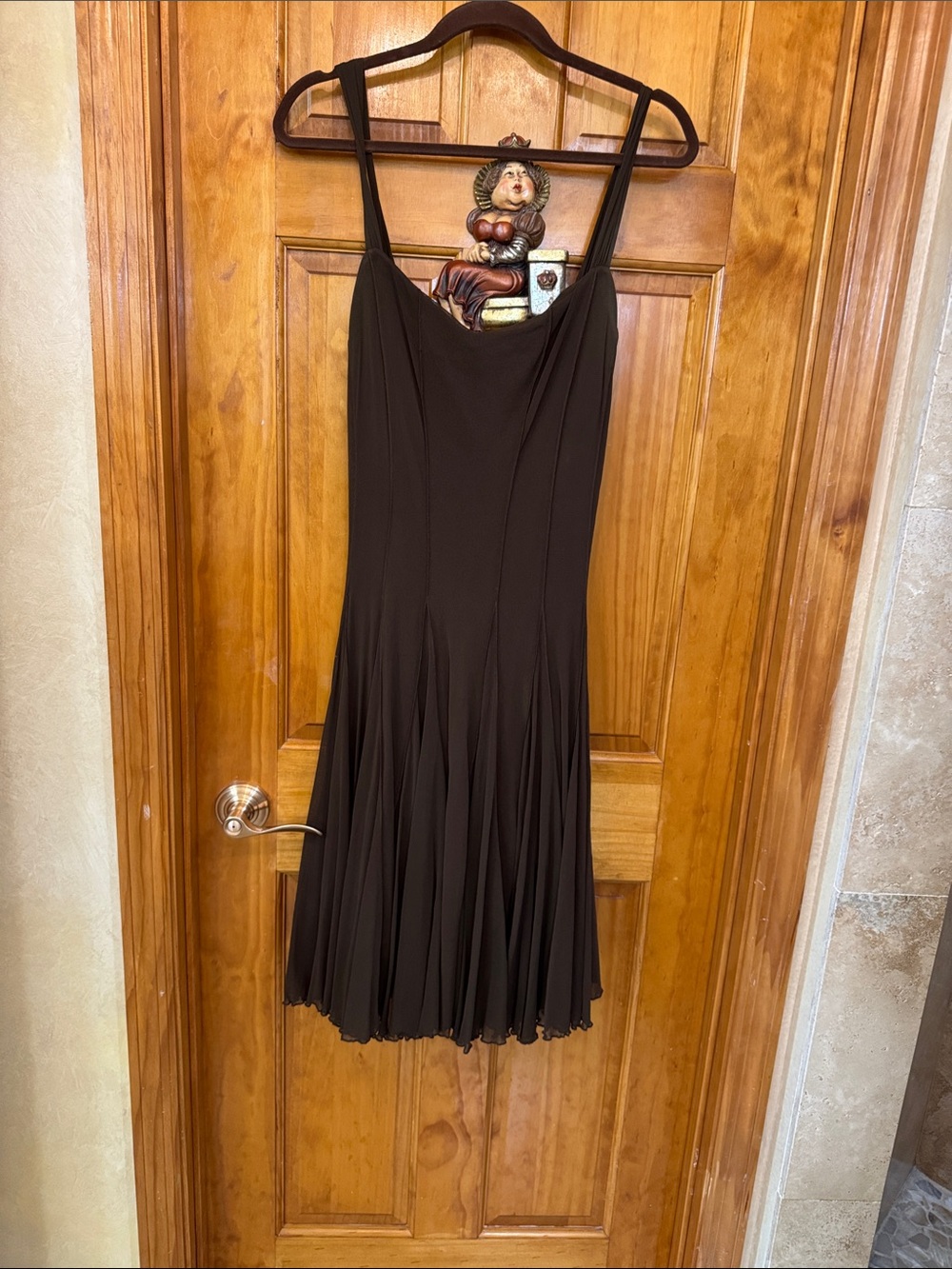 Women's Brown Pleated Strap Dress